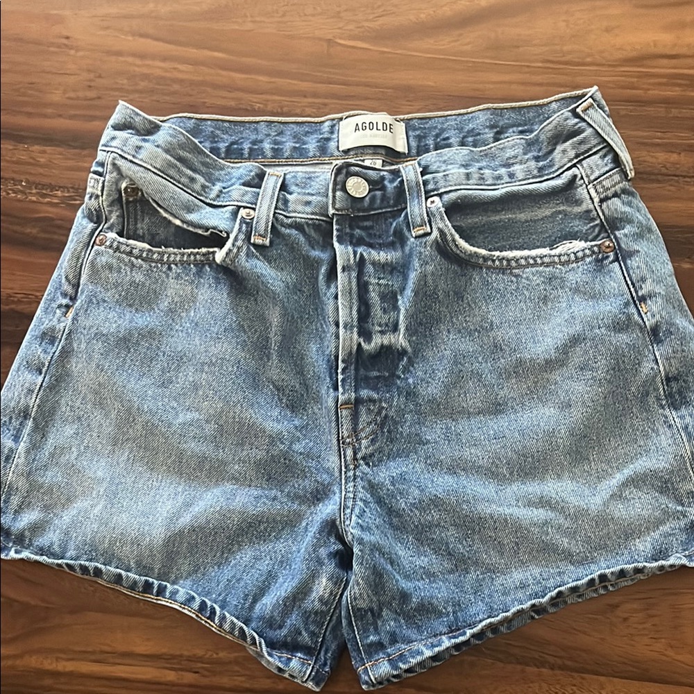 Agolde Parker Long Blue Jean Shorts